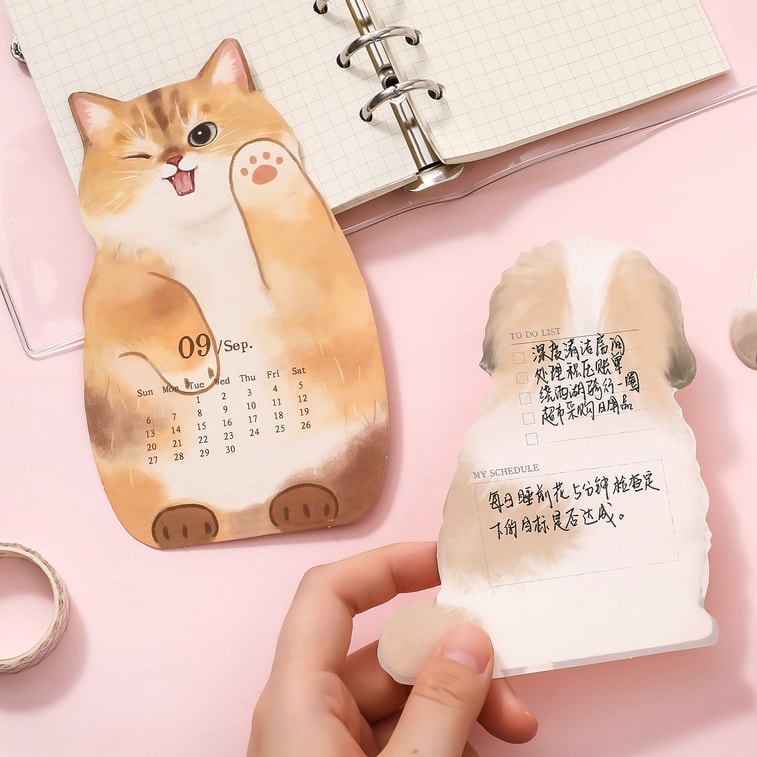 Fluffy Pet Series Desktop Calendar Desk Ornament Cartoon Calendar - Cat 1Pc 4