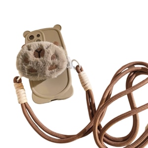 【中國直郵】 HSPM 新款毛絨公仔戶外掛繩通用手機背夾 毛絨正面小水豚背夾+棕色長繩F