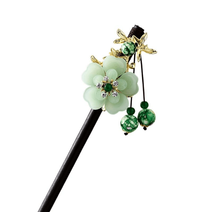 Dear Wife, Antique Style Hairpin, Wooden Tassel Ancient Costume Hairpin, Elegant Green, 1 Piece