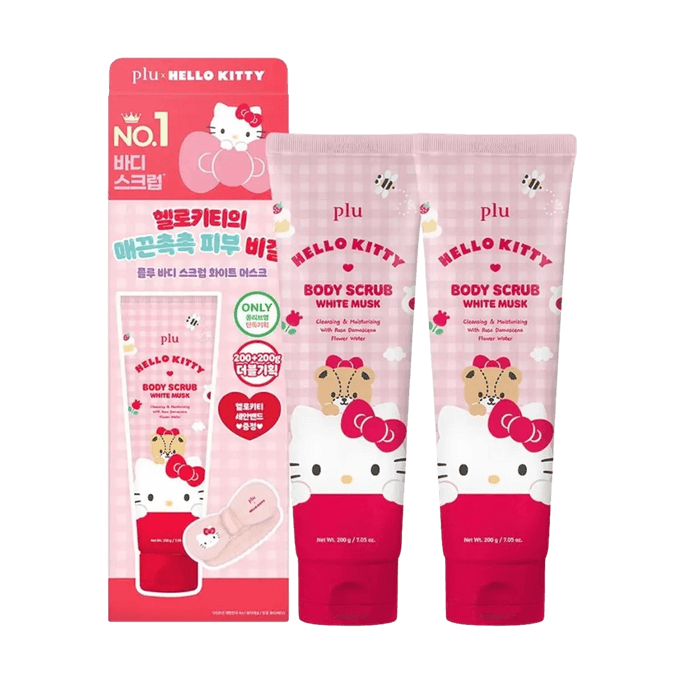 Original Body Scrub White Musk 200g+200g + Towel Headband, HELLO KITTY EDITION