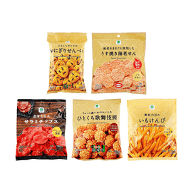 Bite-sized Crispy Rice Crackers+Whole Shrimp Thin Crackers+Rich Salami Flavored Snack Chips+Kabukiage Rice Crackers+Sweet Potato Sticks, 10.72 oz【5 Flavors 5 Combo Packs】