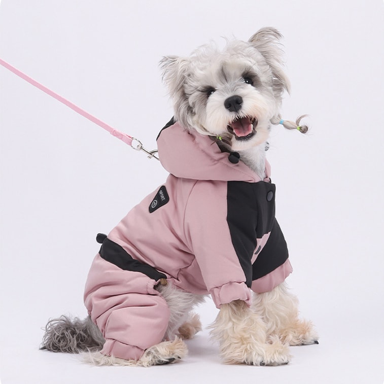 【中国直邮】 HSPM 新款宠物狗狗衣服户外四脚棉衣保暖棉服连帽卫衣 粉色S 1件 4