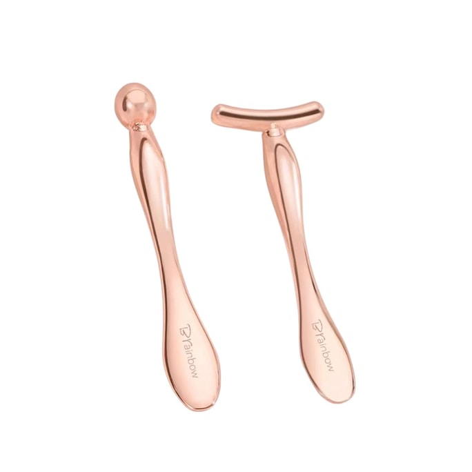 【中国直邮】 brainbow 眼部按摩棒 v脸神器 面部提拉工具 眼霜精华导入 美容涂抹棒 组合装 T字款(长9cm)+圆头款(长10cm)送【收纳袋】