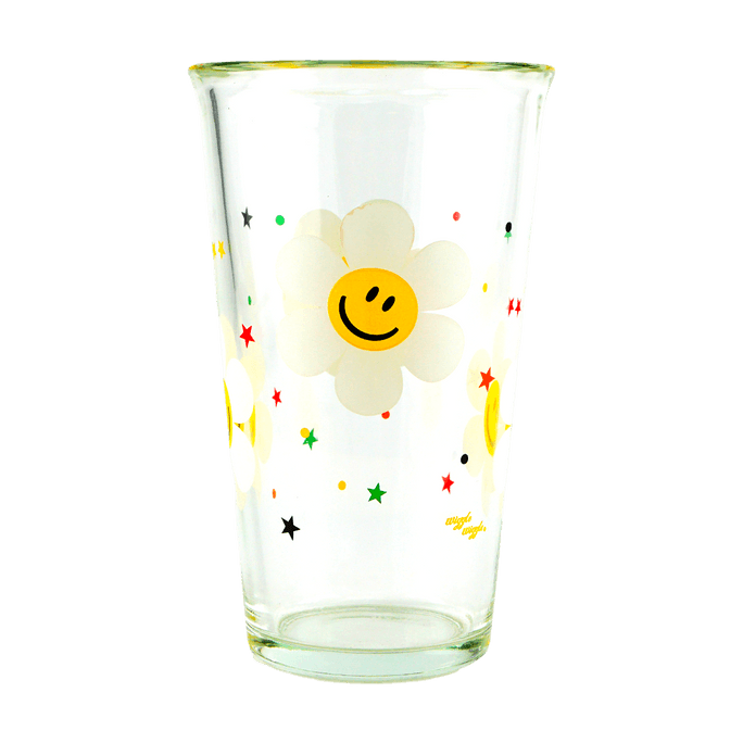 韓國WIGGLE WIGGLE 透明玻璃杯子 喝水杯 牛奶杯 小花 500ml