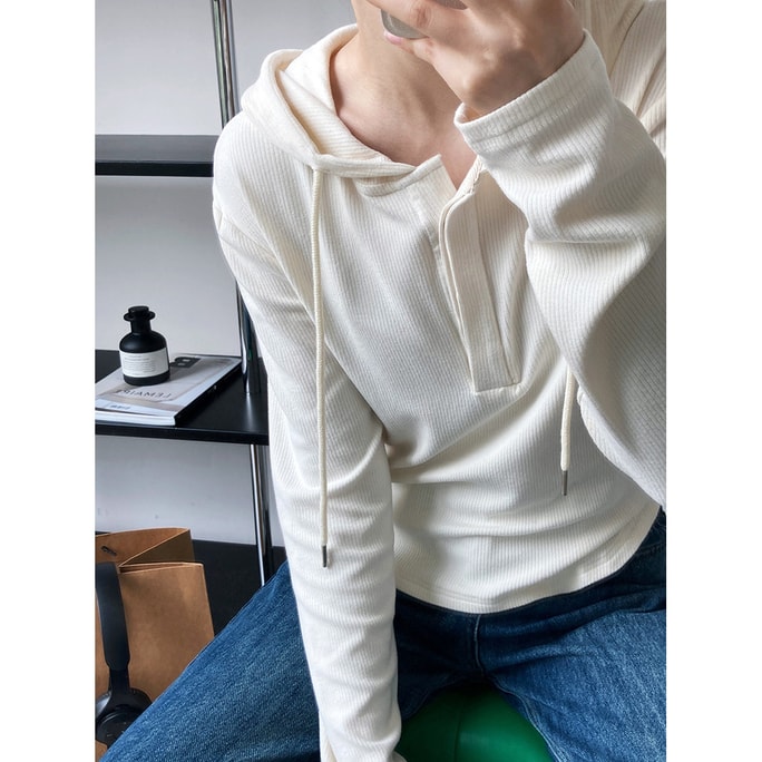 【中國直郵】奢笛熊 連帽磨毛針織衫長袖T卹打底衫 奶白色 M