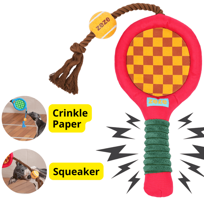 Tennis Racket Rope Dog Toy-Durable Knotted Chew Toy Interactive Tug & Fetch Toy Red and Yellow