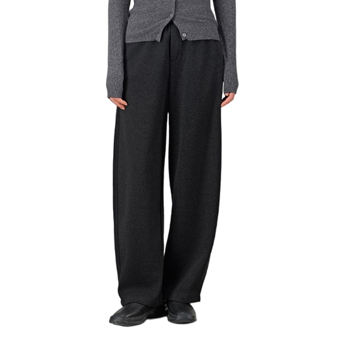 Women's Straight-Leg Wool Heated Tapered Pants Autumn Winter High-Waisted Loose-Fit Slimming Casual Pants Fleece-Lined Black Grey Ankle-Length Version Fleece-Lined M