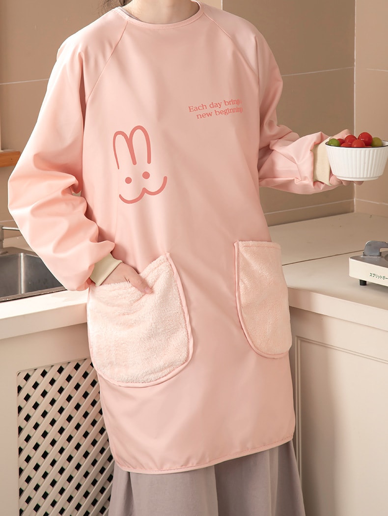 FaSoLa Life 擦手长袖款围裙 奶油轻法 1件 防水耐脏 做饭工作服 围腰餐饮罩衣