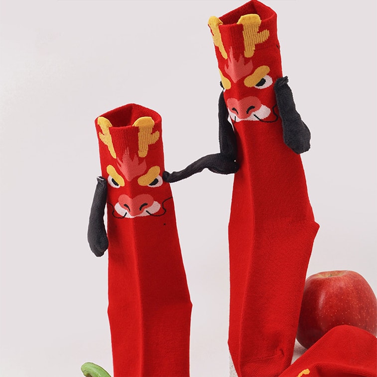 [中国から直送] HSPM 新年 レッドソックス ギフトボックス - ドラゴン年 ミドルカーフソックス、新しい冬のトレンドの赤いレディースソックス、縁起の良い新年 F ソックス (5足セット) 3