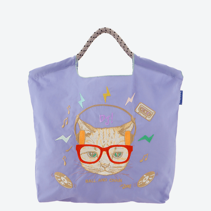 【日本直邮】Ball Chain刺绣环保袋 购物袋大容量 紫色闪电猫中号