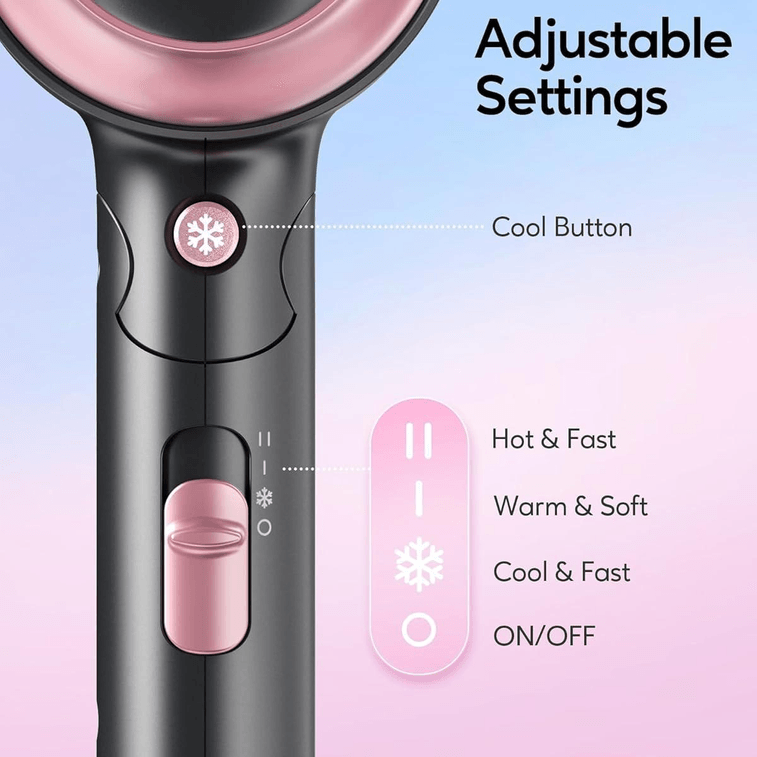 Portable Hair Dryer with Diffuser, Foldable Mini Hair Dryer with Lightweight Design, 1600W Small Hair Blow Dryer with Diffuser for Curly Hair Fast Drying, Rose Pink 3