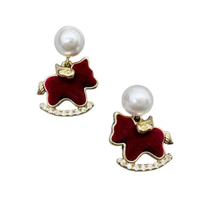 【中国直邮】 HSPM 新款植绒珍珠耳钉 小众高级感耳饰 轻奢耳环女过年  珍珠植绒耳钉F 1对装