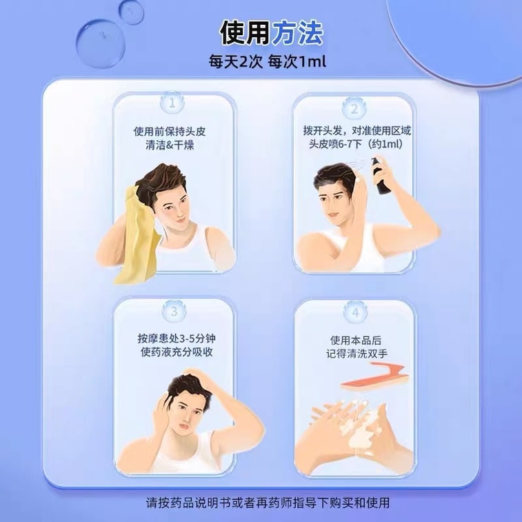 【中国直邮】 达霏欣 米诺地尔搽剂男女性脂溢性脱发生发液上药器  5%*60ml/盒男士 3