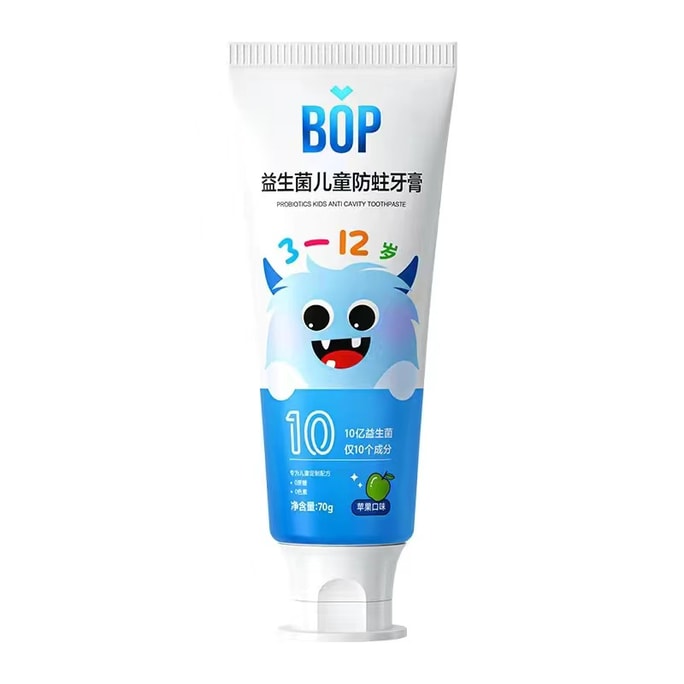 [중국발 다이렉트메일] BOP 프로바이오틱 충치예방 치약 3~12세 어린이 치아교정기간용 불소함유 딸기맛 70g/튜브