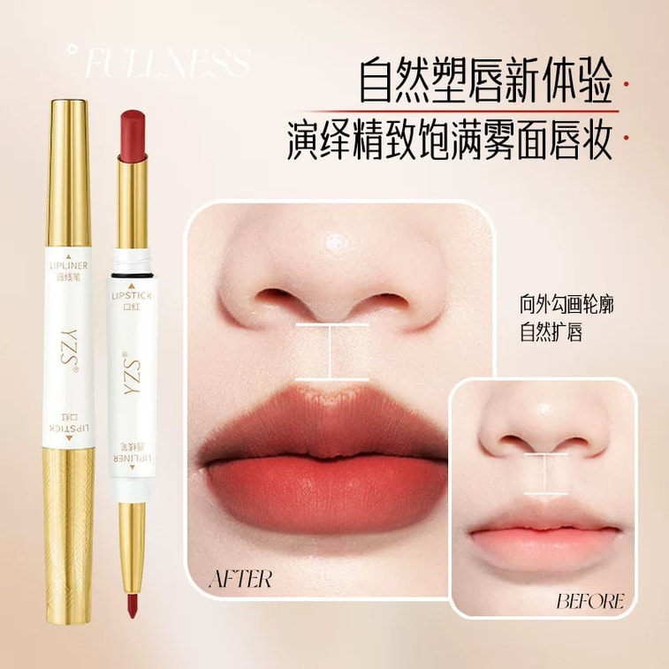Dual-End Lip Liner (Caramel Red Date). Lipstick 2g + Liner 0.25g. 2-in-1 Design. Velvet Matte, Smooth, Long-lasting, No Transfer. Natural Full Lips. Perfect For Daily Wear. 5