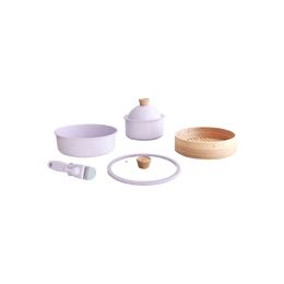 White Moonlight Series Romantic Purple Set 18cm Milk Pot+24cm Deep Frying Pan+24cm Steamer+Handle