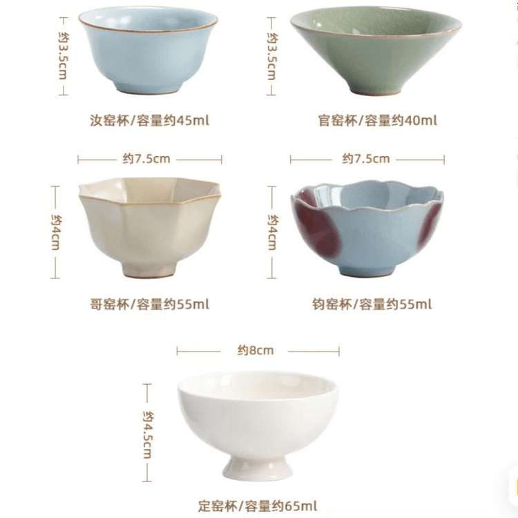 中国直邮】 故宫博物院天工五色五大名窑茶杯套装22.4*13.2*25.9厘米- 亚米
