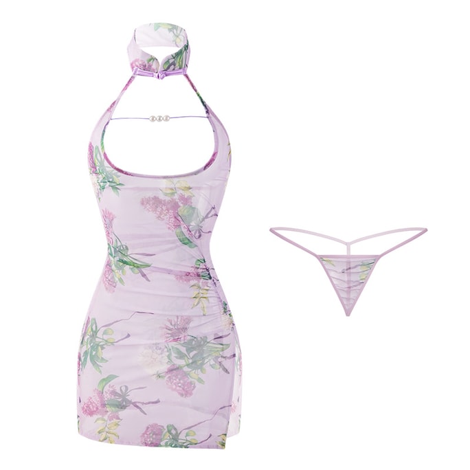 【中國直郵】 曼煙 情趣內衣 性感美背盤扣立領旗袍 紫色均碼