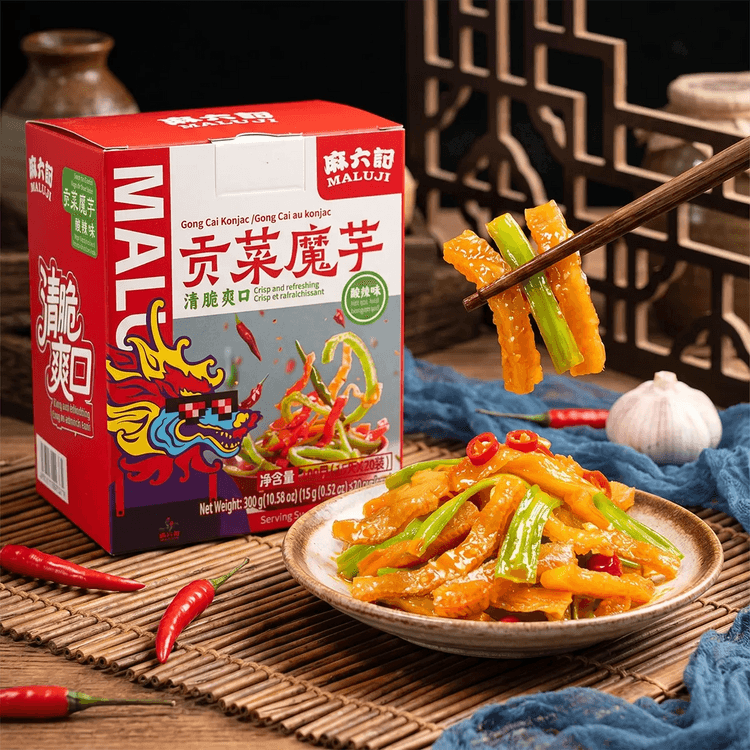 MALIUJI Crispy Gongcai & Konjac Snacks,Sour & Spicy Flavor, 20