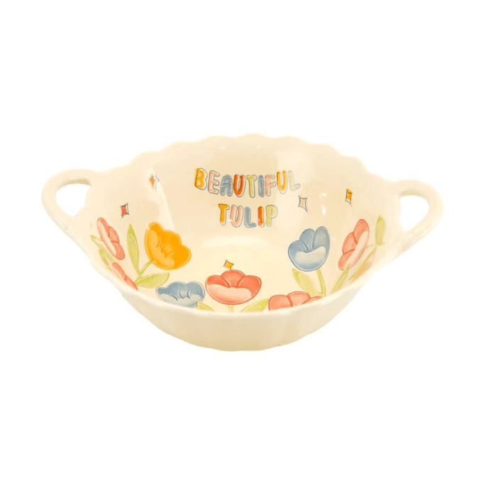 9.5 - Inch Double - Ear Bowl with Lotus Design and Tulip Pattern,25.3 * 20 * 7.5CM