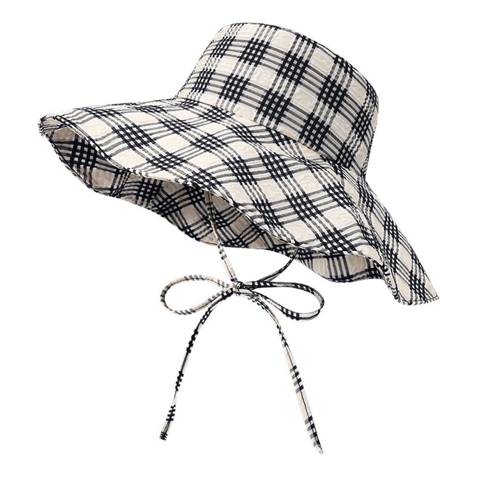 Large Brim Sun Hat Breathable Hat Black Grid 1pc