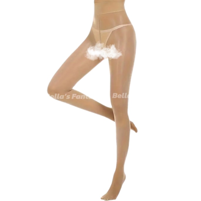 Bella’s Fantasy Sexy Women's Ultra Sheer Lustrous Silky Crotchless Pantyhose Glossy Stocking Skin Color One Size