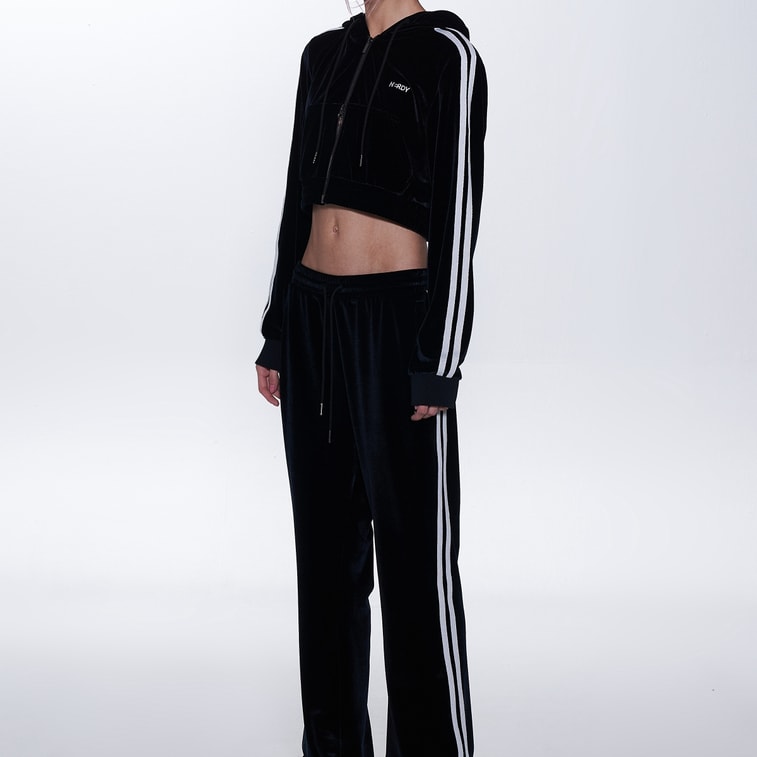 NERDY【加拿大/韓國直郵】23秋冬新款 天鵝絨短款連帽衫運動上衣 黑色 XS 3