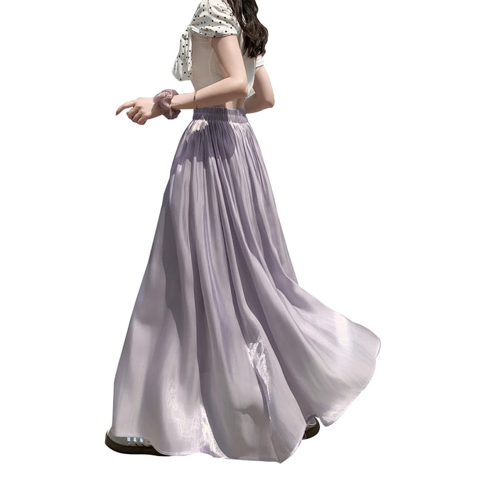 New Flowing Gauze Satin A-Line Skirt That Covers Flesh And Appears Slim Purple S