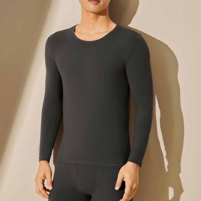 【中国直邮】 草本初色 保暖内衣套装加绒加厚打底衫秋冬男款 XL  一套装  咖色