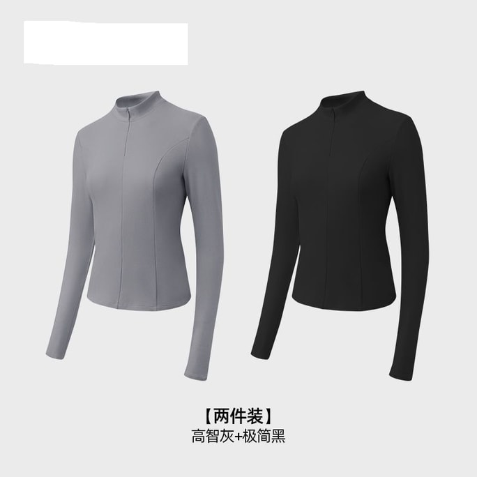 Half zip base shirt for women autumn and winter top high neck slim fit warm long sleeved black+gray size M 2 pieces