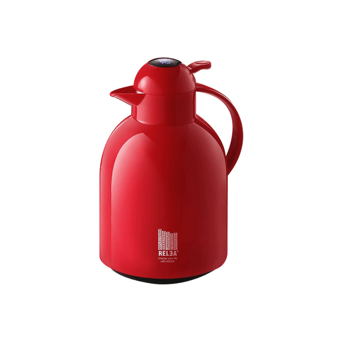 RELEA物生物 瑩彩保溫保冷壺 智慧數位溫度計熱水壺 大容量暖水瓶 婚房結婚用 中國紅 2200ml