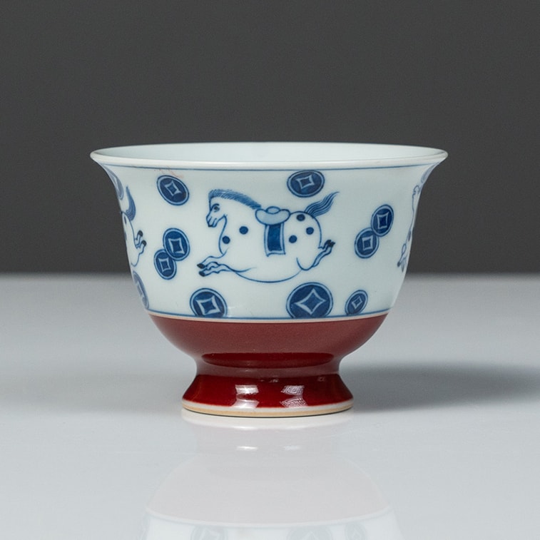 小师姐评茶 马上有钱 手绘石榴杯 青花宣德红 品茗杯 功夫茶杯 主人杯 景德镇瓷器 润翠堂大师手作 90毫升 5