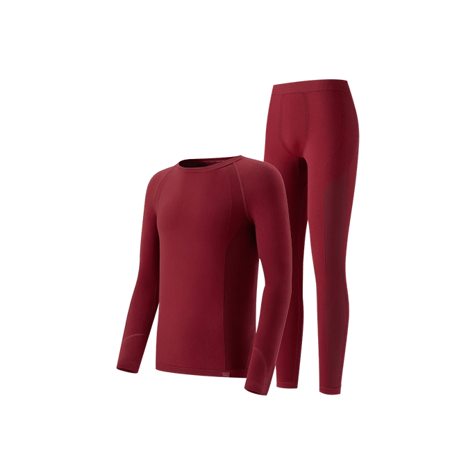 Men's Crew Neck Long-Sleeve Heattech Thermal Underwear  Layer Set for Cold Weather 0°-10°C Red Size M