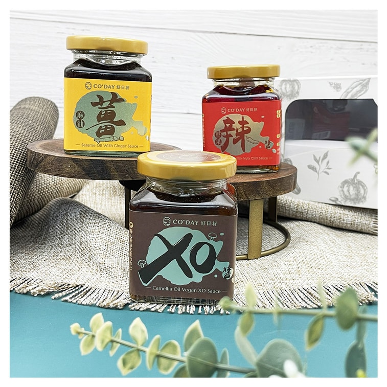  台湾 梅山長壽田 [直邮]梅山茶油 酱料礼盒组 (苦茶油坚果辣椒*1+苦茶油素XO酱*1+麻油姜泥*1)  160g*3-限购1组  6