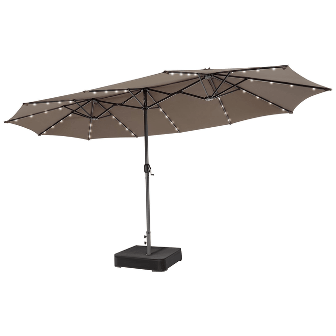 15 Feet Double-Sided Patio Umbrella With 48 LED Lights-Brown