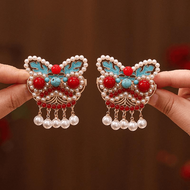 【中国直邮】 西坞 发夹女童中国风发卡头饰女孩过年古风汉服发饰侧边夹万马奔腾6cm*2对 3