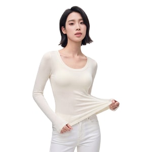 Tencel Lyocell Wool Base Layer Long Sleeve Top Cream White Size L