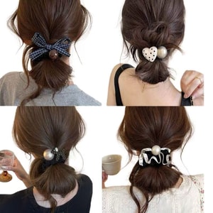 Atmospheric Korean-style plaid bow scrunchies for small hair, new style, 4 pieces per pack