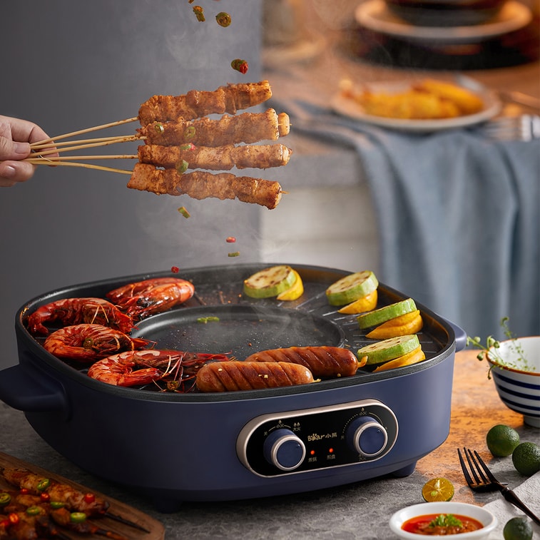 Portable 2 In 1 Smokeless Electric BBQ Pan Grill & Hot Pot with Dual Temp Control 6