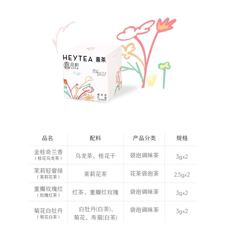 Real Flower Tea Gift Box (23g/8 Pouches) - 4-Flavor Assorted Cold Brew Tea Set, Osmanthus Oolong, Rose Black Tea, Chrysanthemum White Tea, Jasmine Tea 8