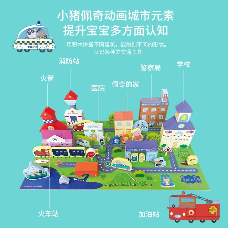 【中國直郵】小豬佩奇城市場景益智積木102塊 送加厚大尺寸拼圖墊 親子互動拼圖 提升寶寶多方位認知 中國圖書 [預售2月底發貨] 3