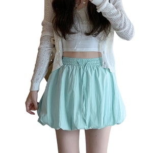 [中国からの直送] HSPM 新作 ハイウエスト ゆったり ふわふわ フラワーバッド ルーズ Aラインスカート シーソルトブルー M