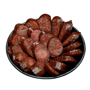 WAI PO JIA Spicy and Savory Cured Sausage, 1 lb.  Traditional-style sausage with chunks of meat, handcrafted, made with a 30% fat to 70% lean ratio, and smoked with pine cones.