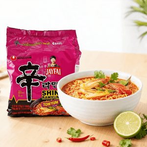 Trying Jay Fai  Shin Ramyun- Korean Instant Noodles,  Tom Yum Flavor  4.33 oz*4 Bags 【Limited Edition】