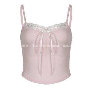 Bella's Fantasy Y2K甜辣女孩蕾丝拼接甜美感蝴蝶结吊带短上衣 粉色均码