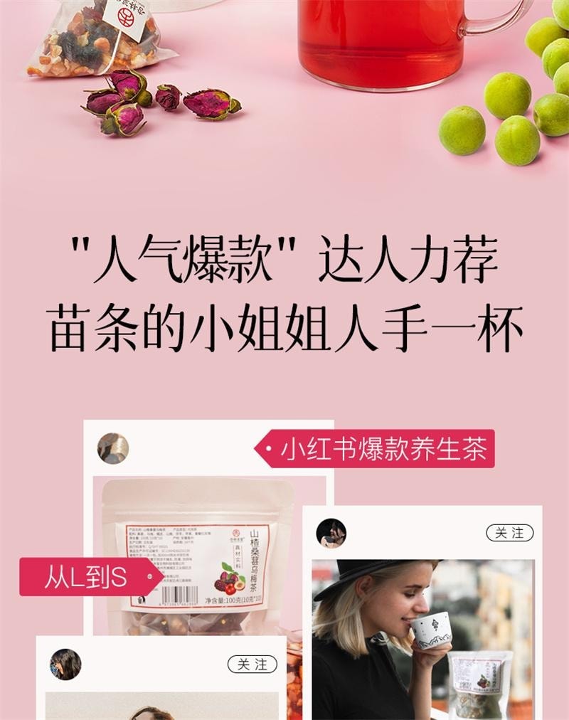 【中國直郵】 杏林草堂 烏梅山楂桑葚茶陳皮茯苓玫瑰花茶茶包泡水喝的東西水果茶 100g