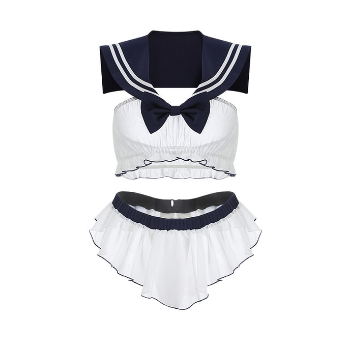 【NEW YORK】Bella’s Fantasy School Girl Costume with Bow Decoration Crop Top with Short Skirt One Size
