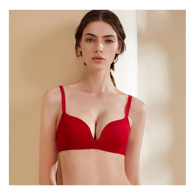Real Silk Rimless No Trace Gather Small Chest Beautiful Back Upper Support  Bra NZF7A306-2019 #bright Red 70C
