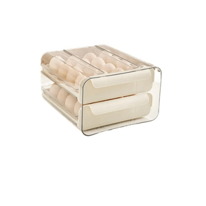 Refrigerator Special Cream White Drawer-Type Egg Box, Double-Layer 32 Compartments, 13.9*21.3*23.9cm*1 Box