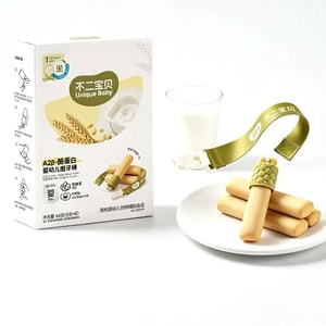 부어 아기 젖니 스틱 [진한 우유맛, 무설탕, 오리지널 맛] 칼슘, 철, 아연, 비타민 함유, 떨어짐 방지 끈 포함, 아기 간식 [생후 6개월 이상 아기용 보충식품]